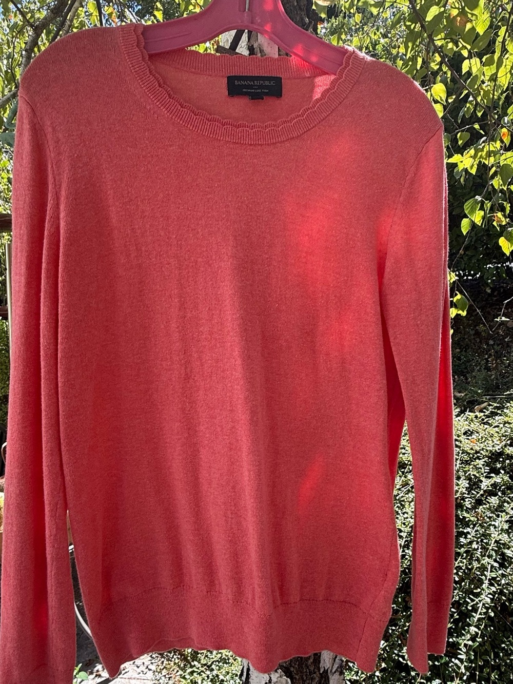 Banana Republic Premium Luxe Cashmere Blend Coral Pink Ruffle Sweater M